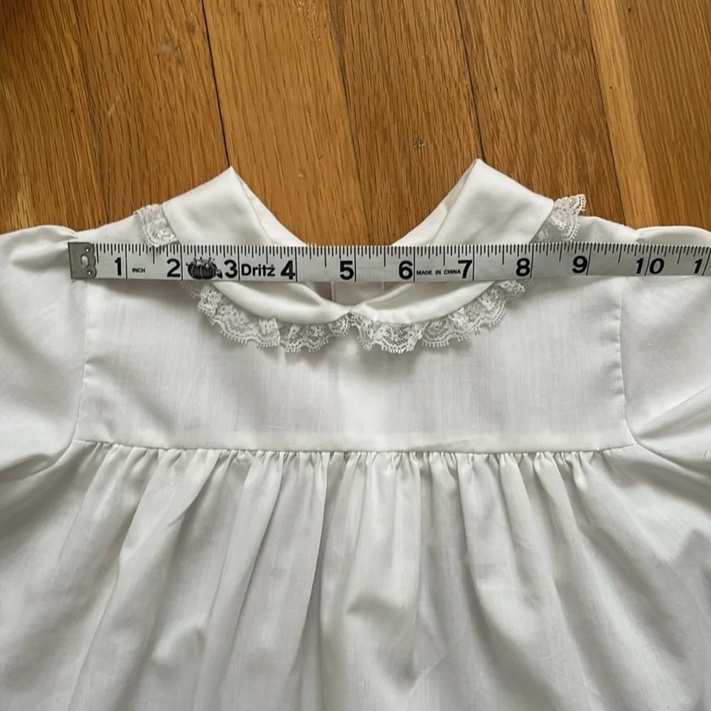 Vintage Child’s Lace Edged Collar Ruffle Hem White Holiday Blouse Top